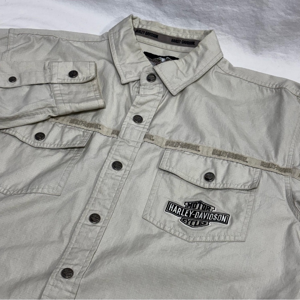 VTG Genuine Harley-Davidson Garage Shop Shirt Snap Button Mens Size L